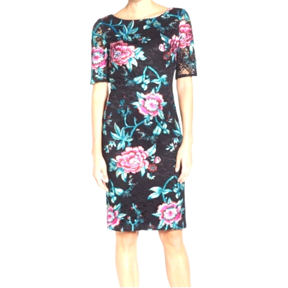 Eliza J Garden Floral Brocade Lace Dress